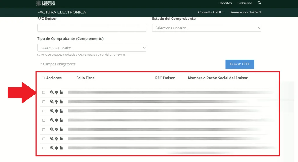 buscar cfdi por fecha de emisión